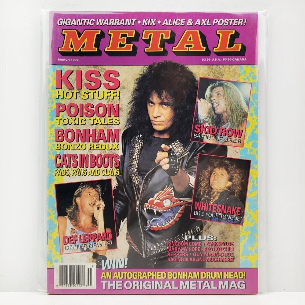 Metal Magazine KISS Zakk Wylde Skid Row Poison, Alice Cooper Axl Poster Mar 1990